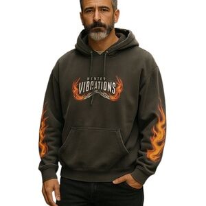 Street Vibes Men's XL  Black Hoodie with Flame Design